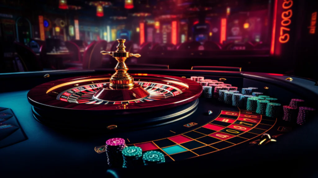 Roulette table in casino room